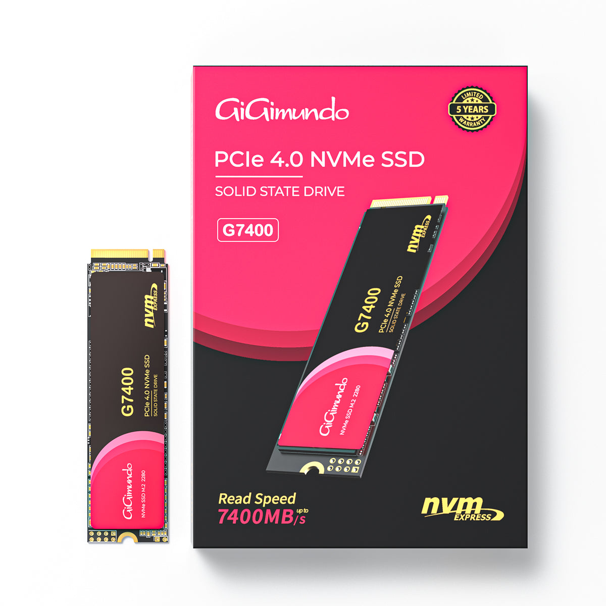 内蔵型SSD X7400 4TB M.2 PCIe 4.0 SSD GiGimundo G7400 SSD NVMe PCIe Gen4.0x4 3D NAND with HMB/SLC Buffer Tec