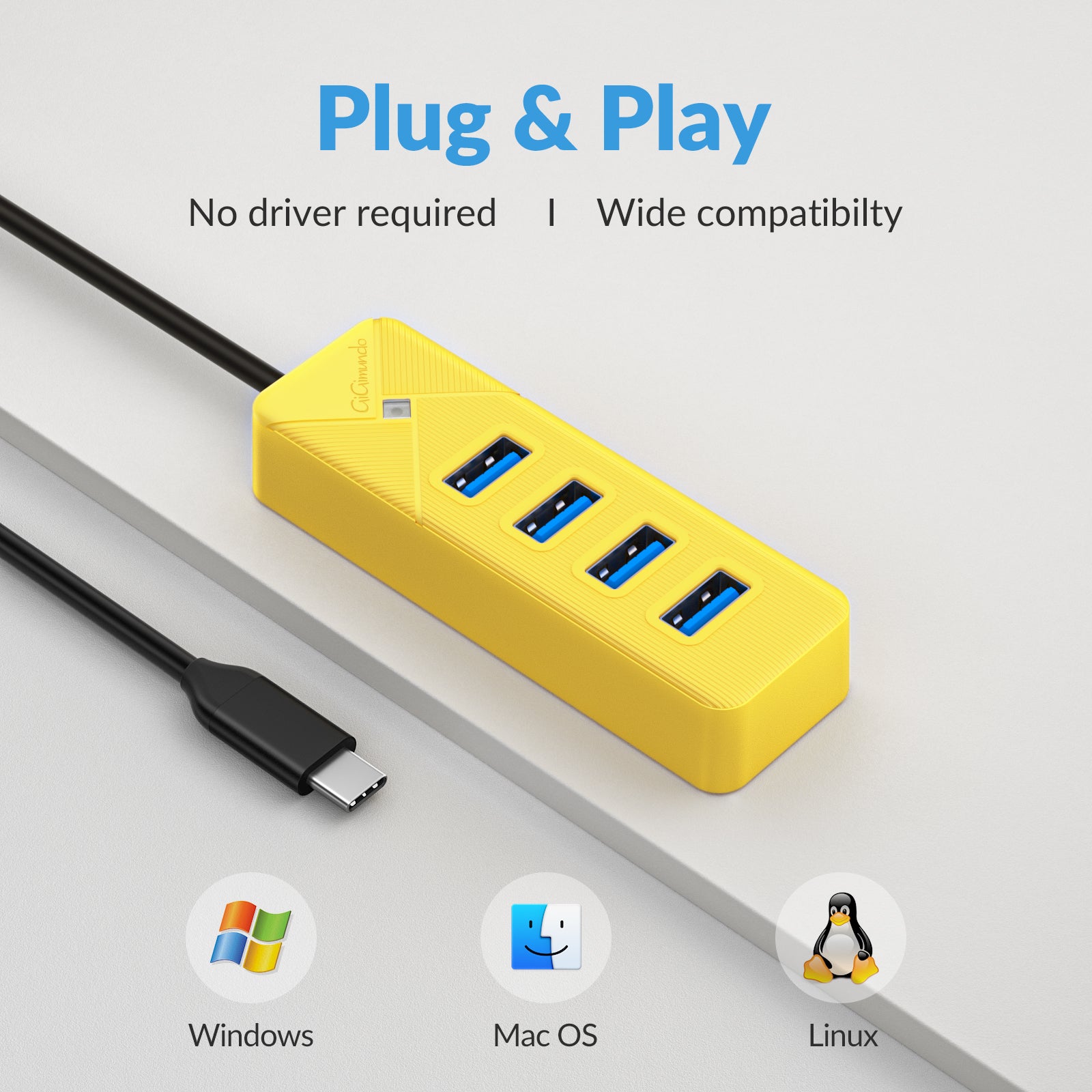 GiGimundo 4-Port USB Hub 3.0 for Laptop, 5Gbps USB Multiport Adapter
