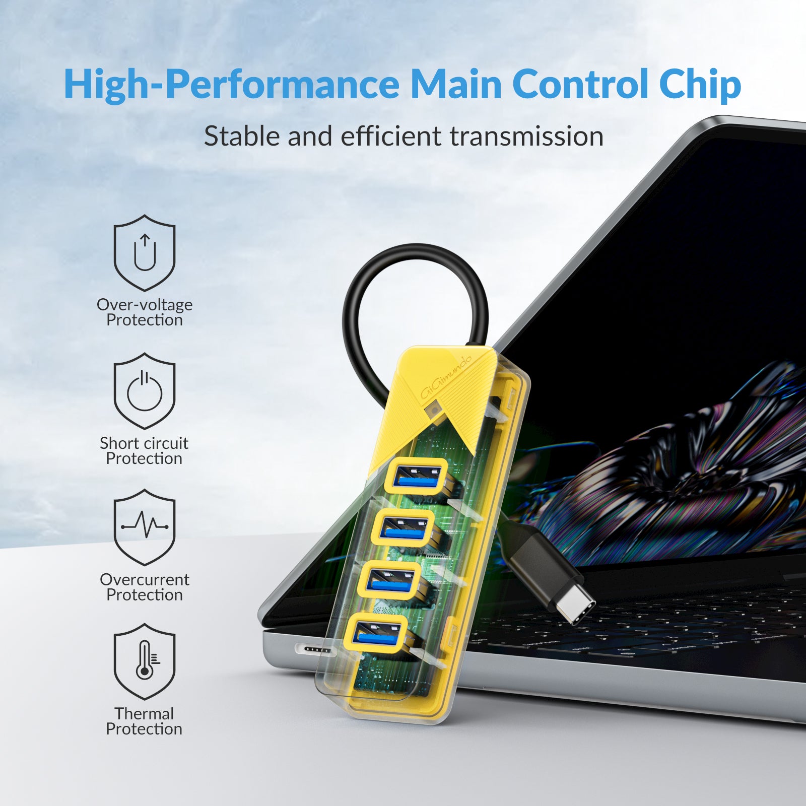 GiGimundo 4-Port USB Hub 3.0 for Laptop, 5Gbps USB Multiport Adapter