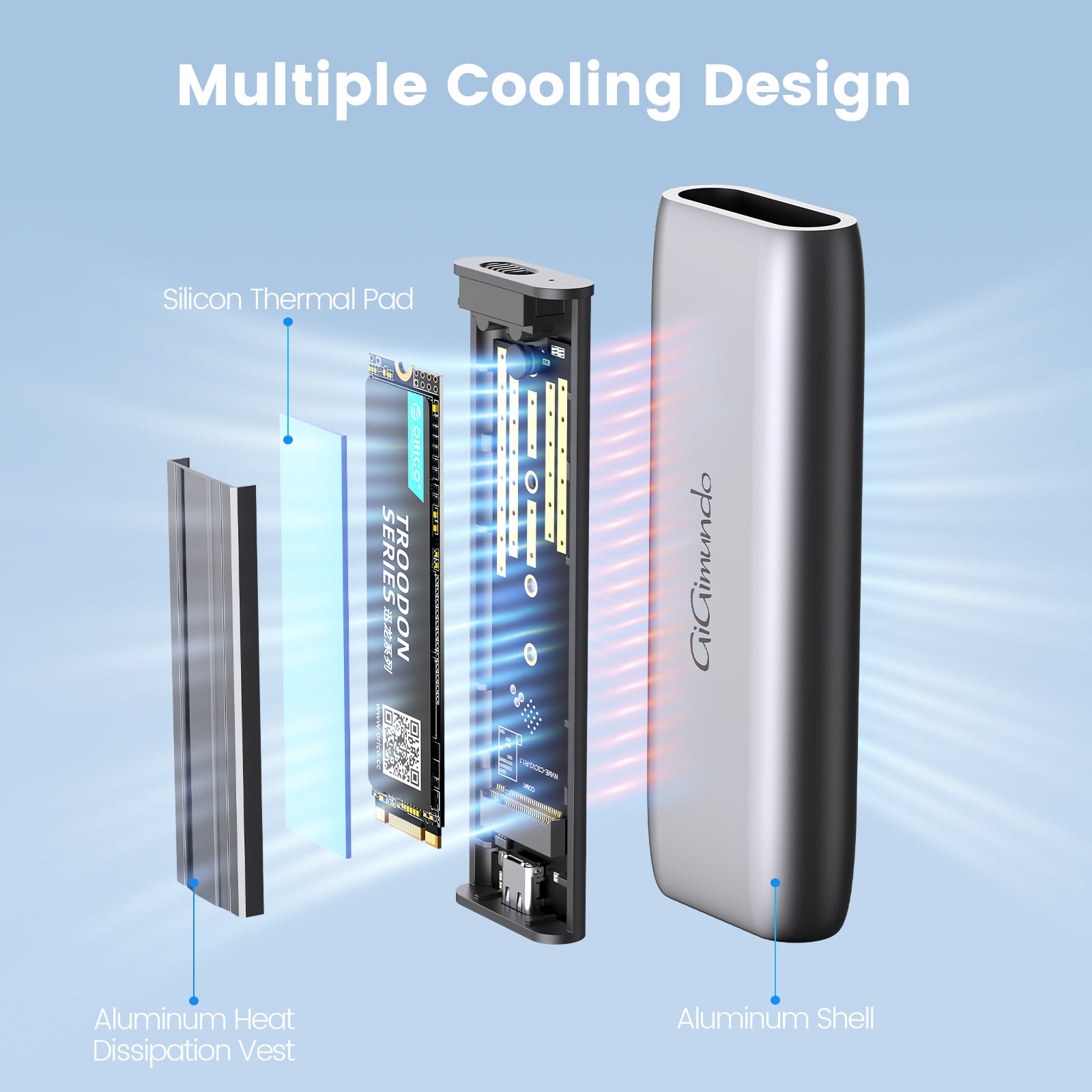GiGimundo M.2 SSD Enclosure Tool-Free Aluminum Heat Dissipation for 2230/2242/2260/2280 M.2 NGFF SSDs