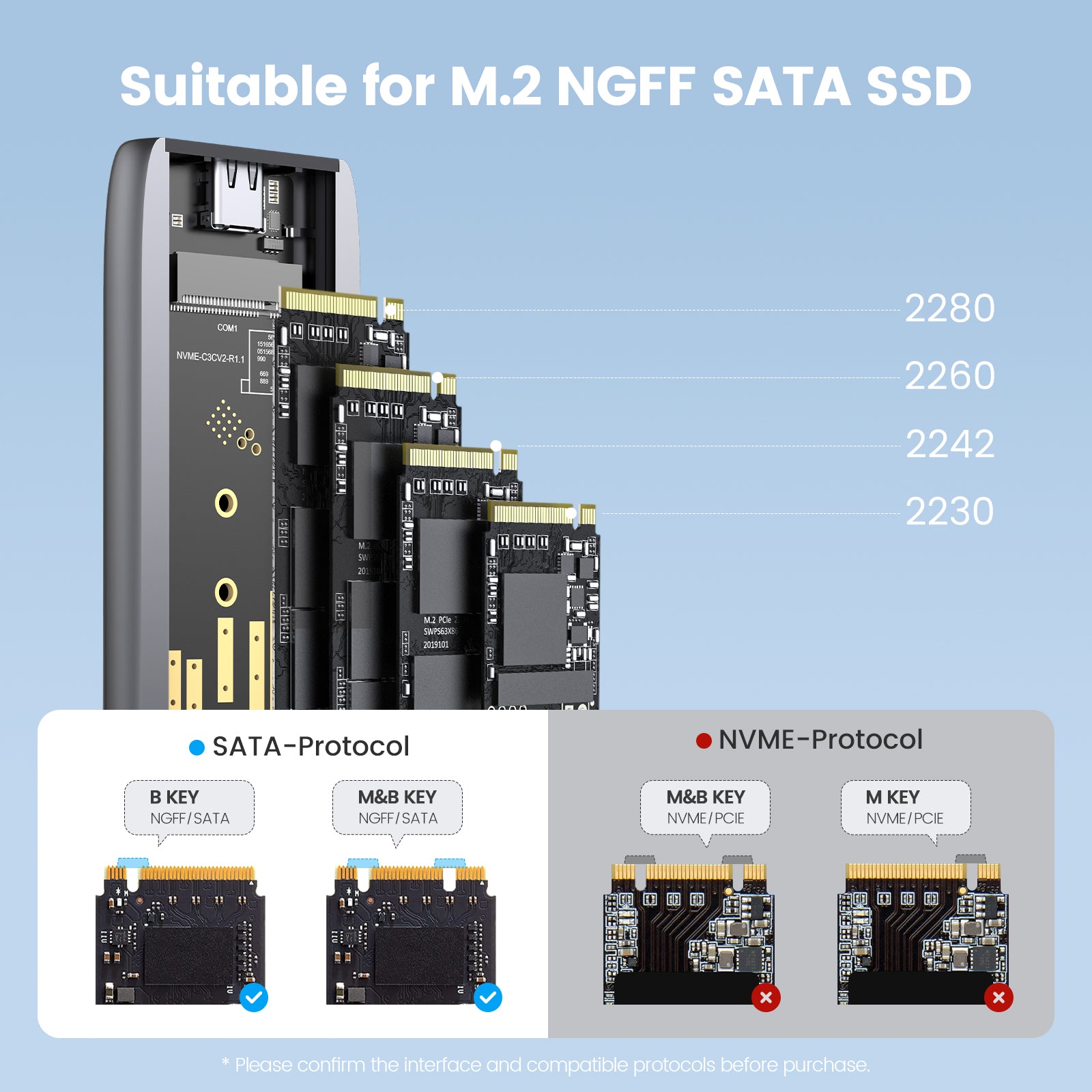GiGimundo M.2 SSD Enclosure Tool-Free Aluminum Heat Dissipation for 2230/2242/2260/2280 M.2 NGFF SSDs